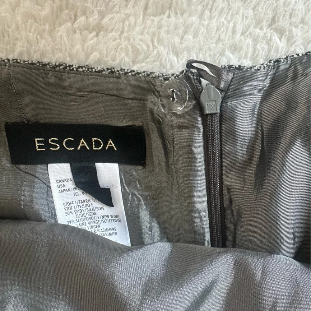 Escada Women's Silk Cashmere Black Grey Tweed Handkerchief Skirt 34/4 - Picture 6 of 11